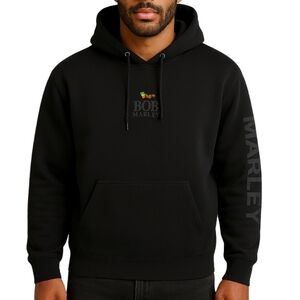 Bob Marley Men's LG Smokin' Screen Print Long Sleeve Hoodie Oversized Black